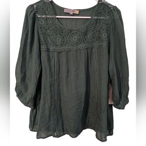 Figueroa & Flower Green Crochet Accent Blouse,Size S